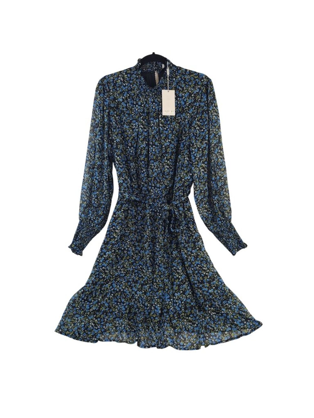 NEW Estelle Blue Iris Shirred Long Sleeve Floral Dress Sz 1X/16W